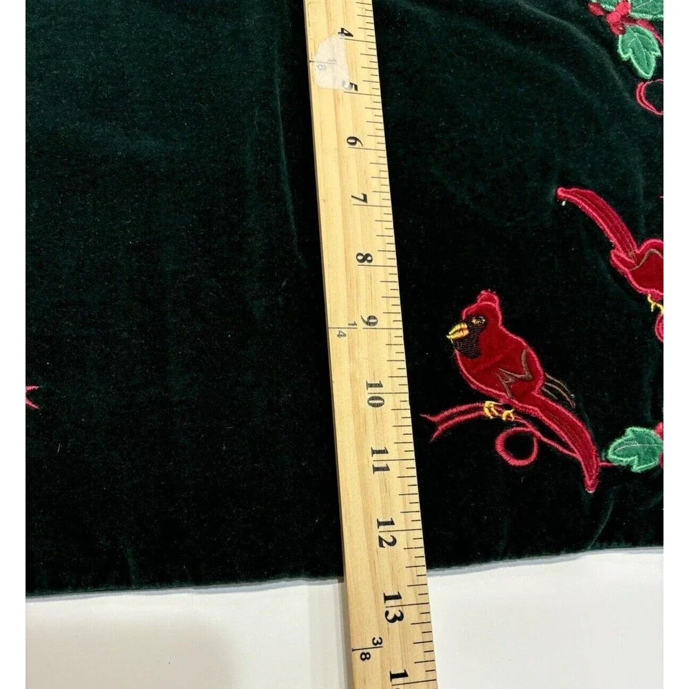 Christmas Placemats Quilted Embroidered Velvet Cardinal Holly Set of 4 13x17